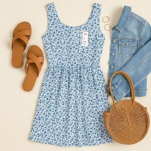 H&M Divided Blue Floral Sleeveless Dress – Size 8